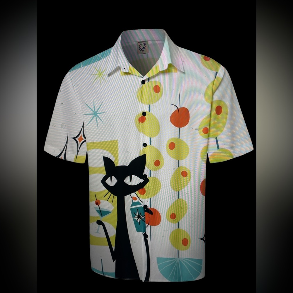Hawalili Mens shirt sleeve Martinis Cat